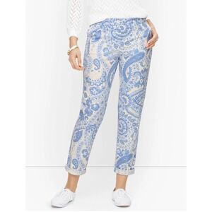 Talbots Relaxed Chino Pants Women Size 10 Blue Paisley Ankle Length